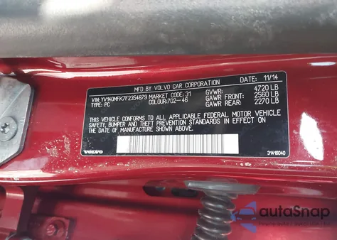 2015 Volvo S60 T5 Premier z USA, uszkodzony, nr VIN YV140MFK7F2354879